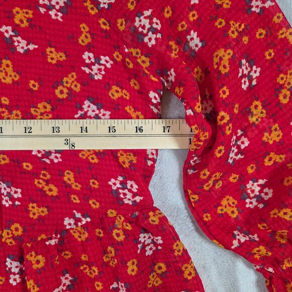 Free People Red Floral Tunic Mini Dress Size 2 Court Me With Flowers BOHO Whimsy - Picture 8 of 9